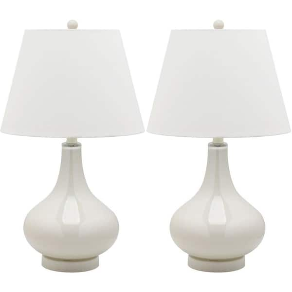 Amy 24 in. Pearl Grey Gourd Glass Table Lamp with White Shade (Set of 2)