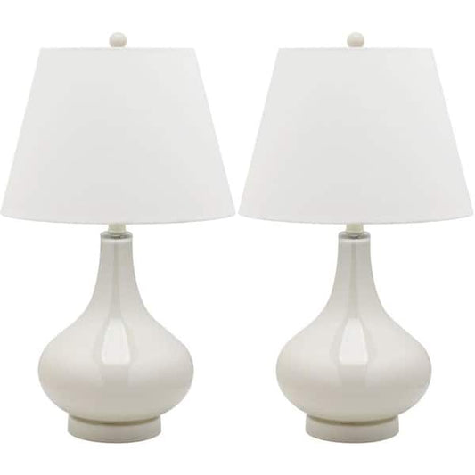 Amy 24 in. Pearl Grey Gourd Glass Table Lamp with White Shade (Set of 2)