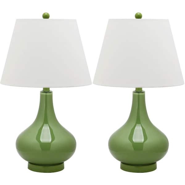 Amy 24 in. Fern Green Gourd Glass Table Lamp with White Shade (Set of 2)