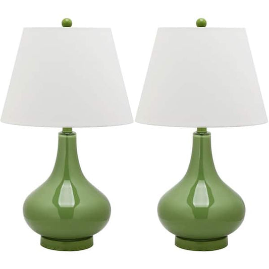 Amy 24 in. Fern Green Gourd Glass Table Lamp with White Shade (Set of 2)