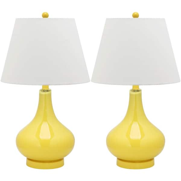 Amy 24 in. Yellow Gourd Glass Table Lamp with White Shade (Set of 2)