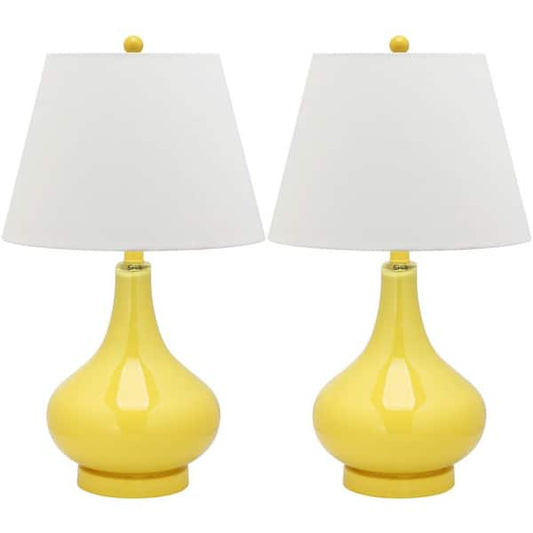 Amy 24 in. Yellow Gourd Glass Table Lamp with White Shade (Set of 2)