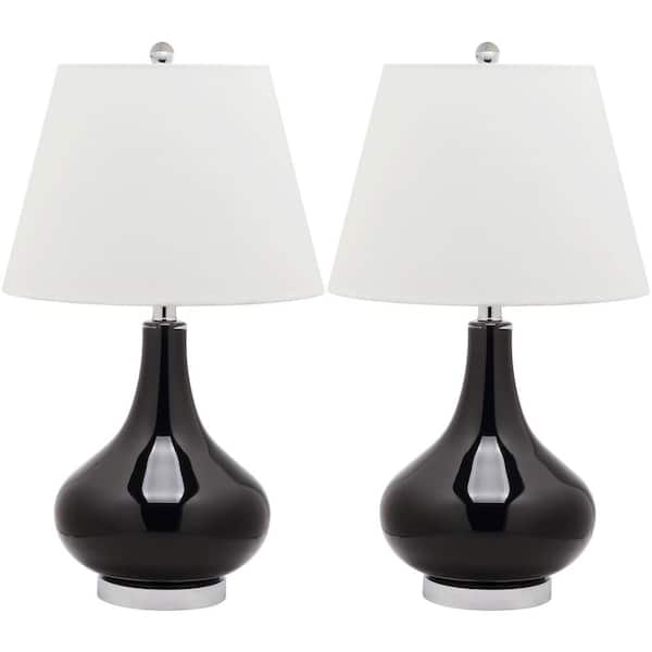 Amy 24 in. Black Gourd Glass Table Lamp with White Shade (Set of 2)