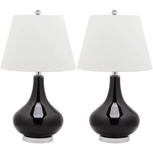 Amy 24 in. Black Gourd Glass Table Lamp with White Shade (Set of 2)