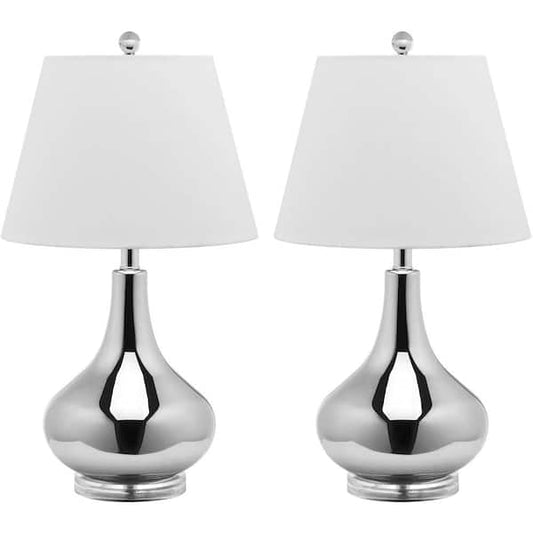 Amy 24 in. Silver Gourd Glass Table Lamp with White Shade (Set of 2)