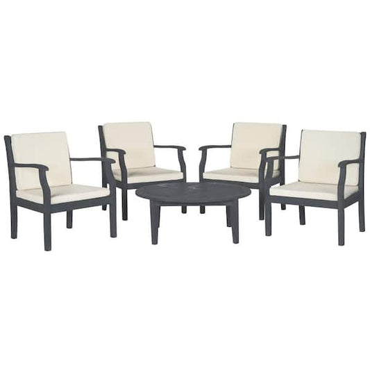 Anaheim Ash Gray 5-Piece Wood Patio Conversation Set with Beige Cushions