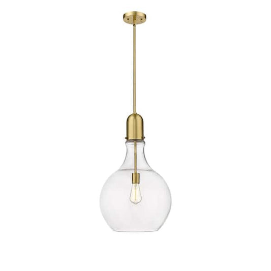 Amherst 1-Light Satin Gold Shaded Pendant Light with Clear Glass Shade