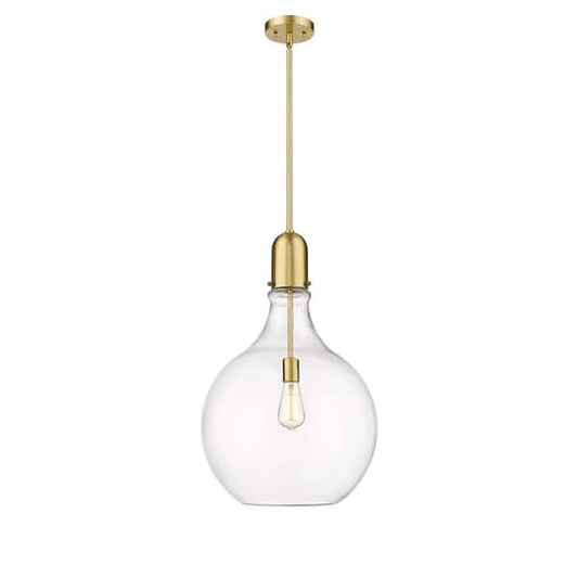 Amherst 1-Light Satin Gold Shaded Pendant Light with Clear Glass Shade