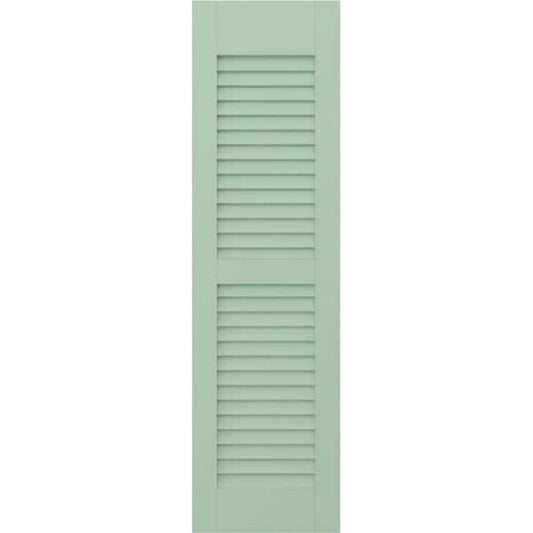 Americraft 15 in. W x 55 in. H 2-Equal Louver Exterior Real Wood Shutters Pair in Seaglass