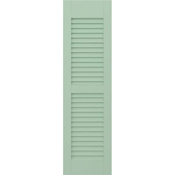 Americraft 15 in. W x 57 in. H 2-Equal Louver Exterior Real Wood Shutters Pair in Seaglass