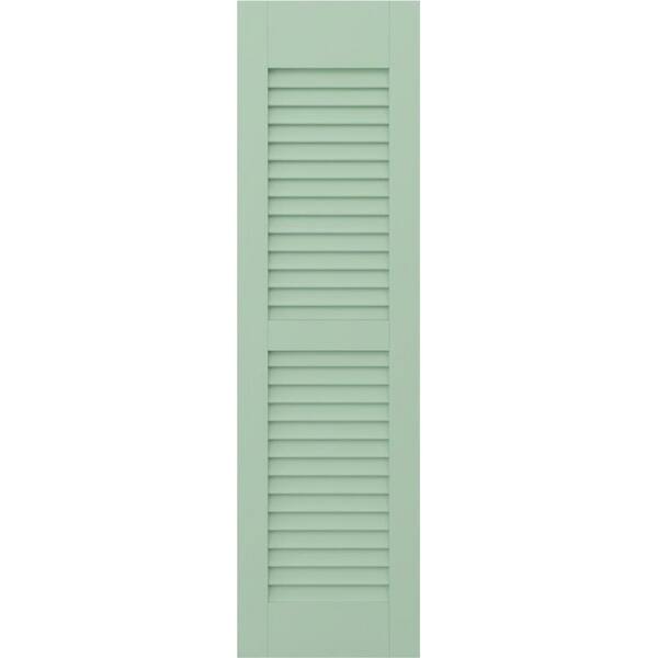 Americraft 18 in. W x 37 in. H 2-Equal Louver Exterior Real Wood Shutters Pair in Seaglass