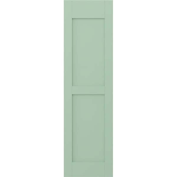 Americraft 15 in. W x 69 in. H 2-Equal Flat Panel Exterior Real Wood Shutters Pair in Seaglass