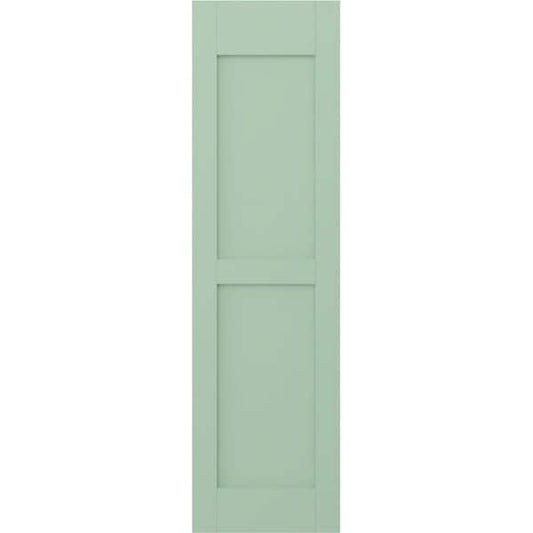 Americraft 15 in. W x 69 in. H 2-Equal Flat Panel Exterior Real Wood Shutters Pair in Seaglass