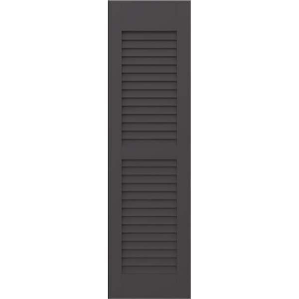 Americraft 15 in. W x 56 in. H 2-Equal Louver Exterior Real Wood Shutters Pair in Shadow Mountain