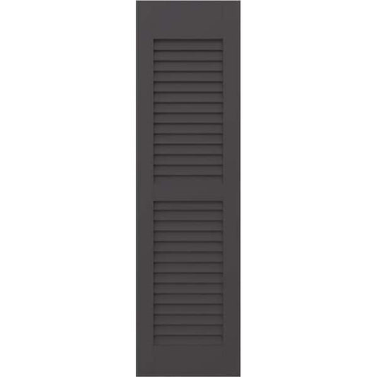 Americraft 15 in. W x 56 in. H 2-Equal Louver Exterior Real Wood Shutters Pair in Shadow Mountain