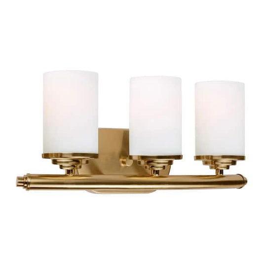 Ames 3-Vanity Light Soft Gold Bath Vanity Light with Satin Opal Glass