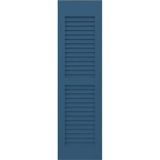 Americraft 15 in. W x 49 in. H 2-Equal Louver Exterior Real Wood Shutters Pair in Sojourn Blue