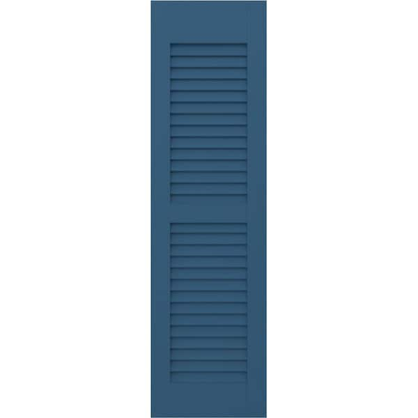 Americraft 15 in. W x 56 in. H 2-Equal Louver Exterior Real Wood Shutters Pair in Sojourn Blue