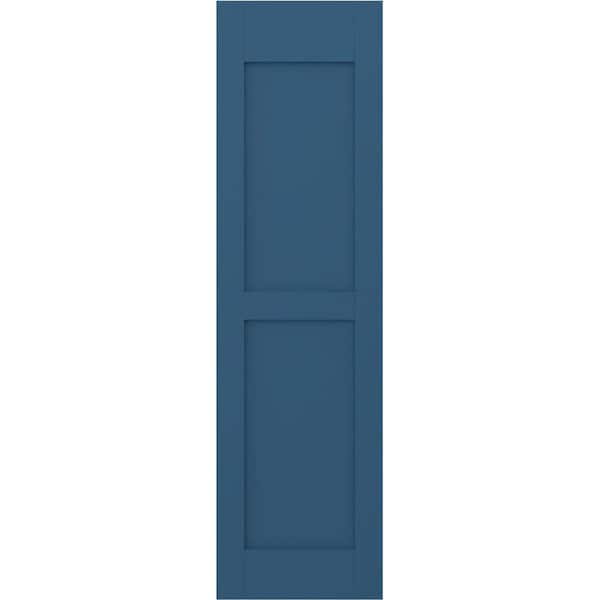 Americraft 15 in. W x 69 in. H 2-Equal Flat Panel Exterior Real Wood Shutters Pair in Sojourn Blue