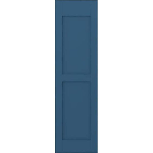 Americraft 15 in. W x 69 in. H 2-Equal Flat Panel Exterior Real Wood Shutters Pair in Sojourn Blue