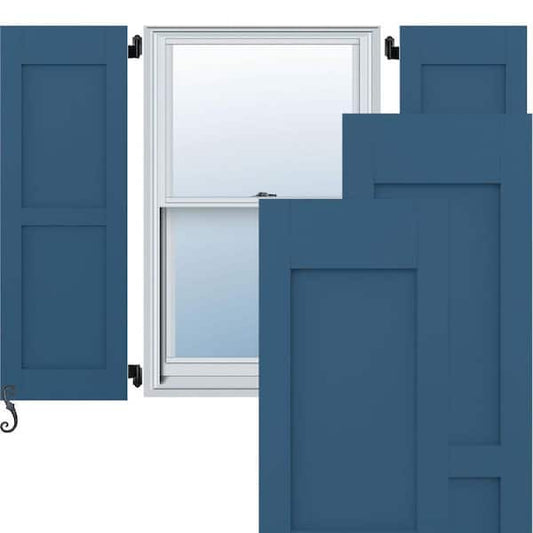 Americraft 18 in. W x 39 in. H 2-Equal Flat Panel Exterior Real Wood Shutters Per Pair in Sojourn Blue