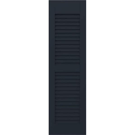 Americraft 15 in. W x 49 in. H 2-Equal Louver Exterior Real Wood Shutters Pair in Starless Night Blue