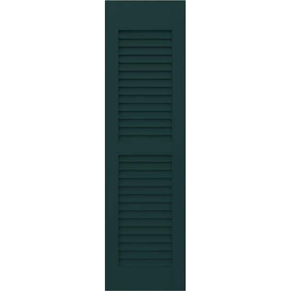 Americraft 15 in. W x 55 in. H 2-Equal Louver Exterior Real Wood Shutters Pair in Thermal Green