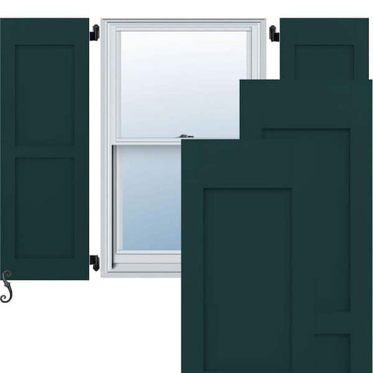 Americraft 18 in. W x 46 in. H 2-Equal Flat Panel Exterior Real Wood Shutters Per Pair in Thermal Green