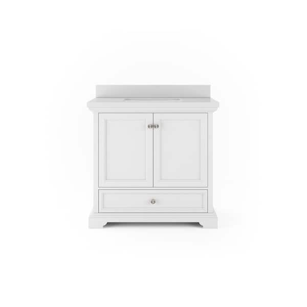 Amherst 36 in. W x 20 in. D Bath Vanity in White with Quartz Stone Vanity Top in White with White Basin