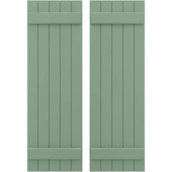 Americraft 17-1/2 in. W x 39 in. H 5-Board Exterior Real Wood Joined Board and Batten Shutters in Track Green