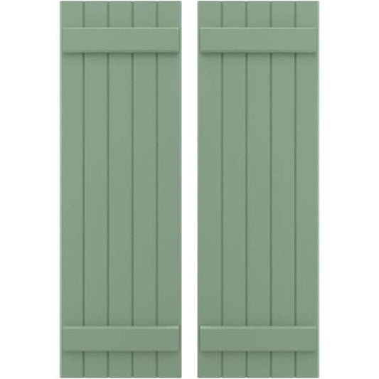 Americraft 17-1/2 in. W x 39 in. H 5-Board Exterior Real Wood Joined Board and Batten Shutters in Track Green