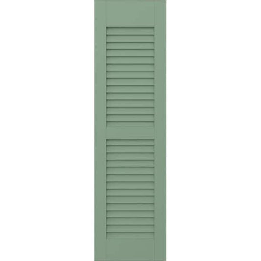 Americraft 15 in. W x 48 in. H 2-Equal Louver Exterior Real Wood Shutters Pair in Track Green