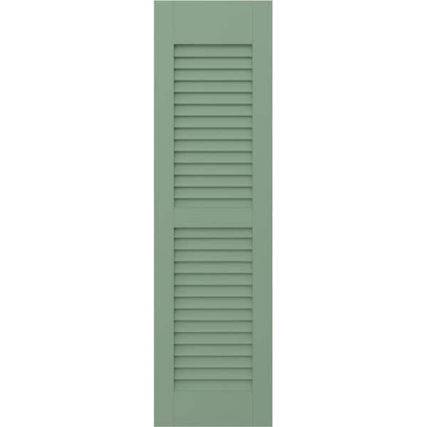 Americraft 15 in. W x 57 in. H 2-Equal Louver Exterior Real Wood Shutters Pair in Track Green