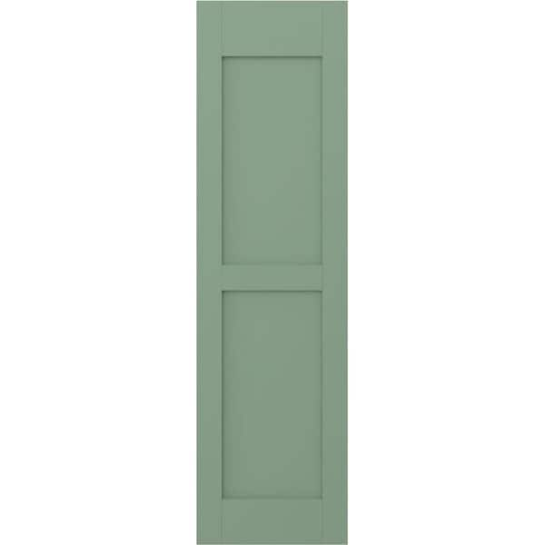 Americraft 15 in. W x 67 in. H 2-Equal Flat Panel Exterior Real Wood Shutters Pair in Track Green