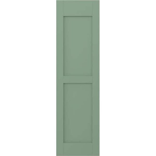 Americraft 15 in. W x 67 in. H 2-Equal Flat Panel Exterior Real Wood Shutters Pair in Track Green