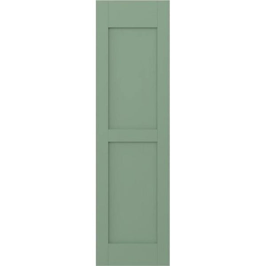 Americraft 15 in. W x 69 in. H 2-Equal Flat Panel Exterior Real Wood Shutters Pair in Track Green