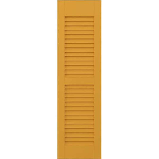 Americraft 15 in. W x 48 in. H 2-Equal Louver Exterior Real Wood Shutters Pair in Turmeric