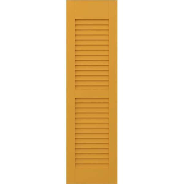 Americraft 15 in. W x 55 in. H 2-Equal Louver Exterior Real Wood Shutters Pair in Turmeric