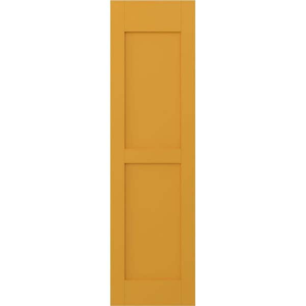 Americraft 15 in. W x 69 in. H 2-Equal Flat Panel Exterior Real Wood Shutters Pair in Turmeric