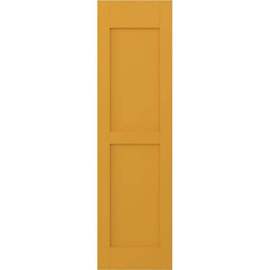 Americraft 15 in. W x 69 in. H 2-Equal Flat Panel Exterior Real Wood Shutters Pair in Turmeric