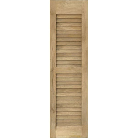 Americraft 15 in. W x 48 in. H 2-Equal Louver Exterior Real Wood Shutters Pair in Unfinished