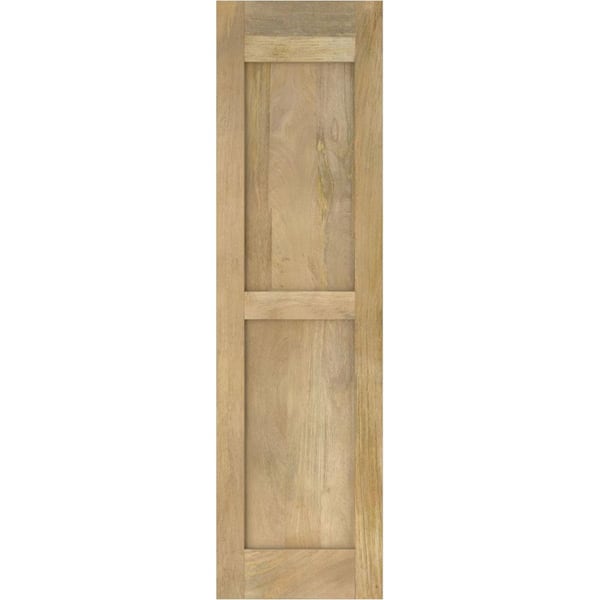 Americraft 15 in. W x 76 in. H 2-Equal Flat Panel Exterior Real Wood Shutters Pair in Unfinished