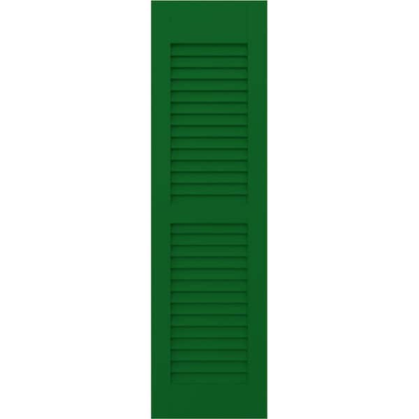 Americraft 15 in. W x 55 in. H 2-Equal Louver Exterior Real Wood Shutters Pair in Viridian Green