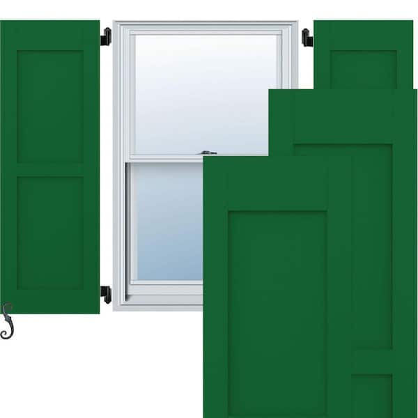 Americraft 18 in. W x 38 in. H 2-Equal Flat Panel Exterior Real Wood Shutters Per Pair in Viridian Green