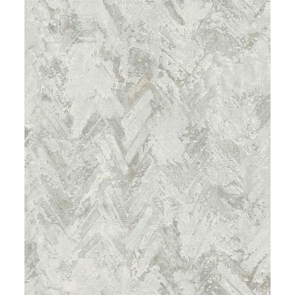 Amesemi Light Grey Distressed Herringbone Paper Non-Woven Wallpaper Roll