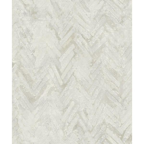 Amesemi Off White Distressed Herringbone Paper Non-Woven Wallpaper Roll