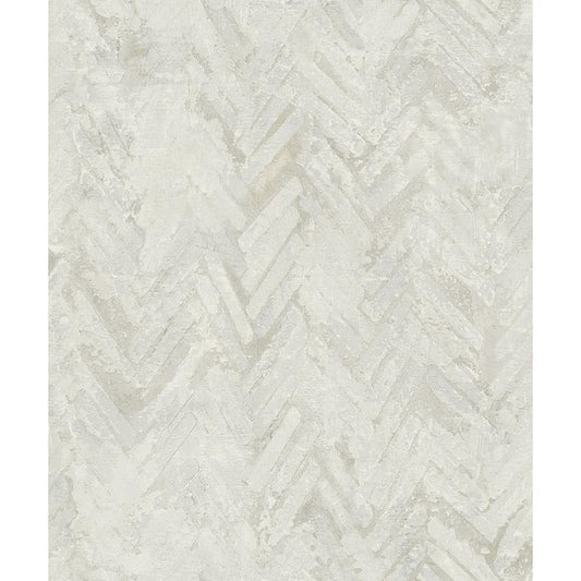 Amesemi Off White Distressed Herringbone Paper Non-Woven Wallpaper Roll