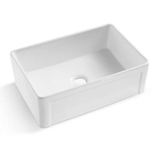 Ancano White Ceramic 30 in. Single Bowl Farmhouse Apron Kitchen Sink