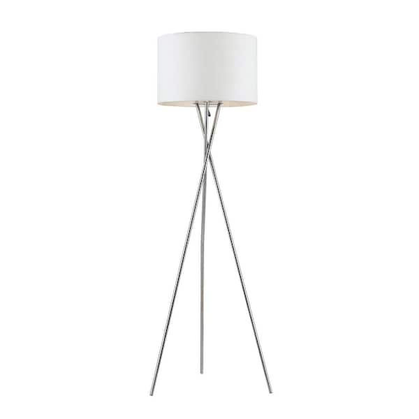 Amlight Lisboa 62 in. Indoor Tripod Floor Lamp with Metal Chrome Tripod and White Shade