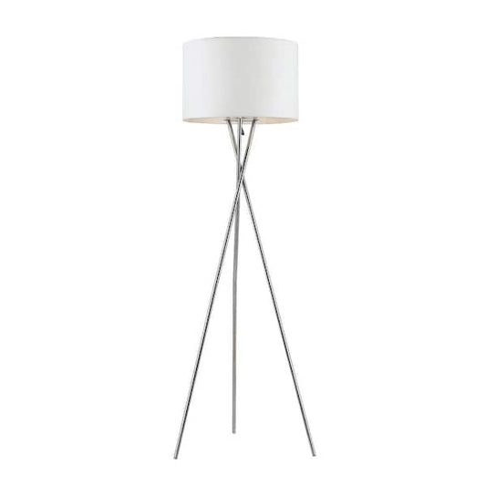 Amlight Lisboa 62 in. Indoor Tripod Floor Lamp with Metal Chrome Tripod and White Shade